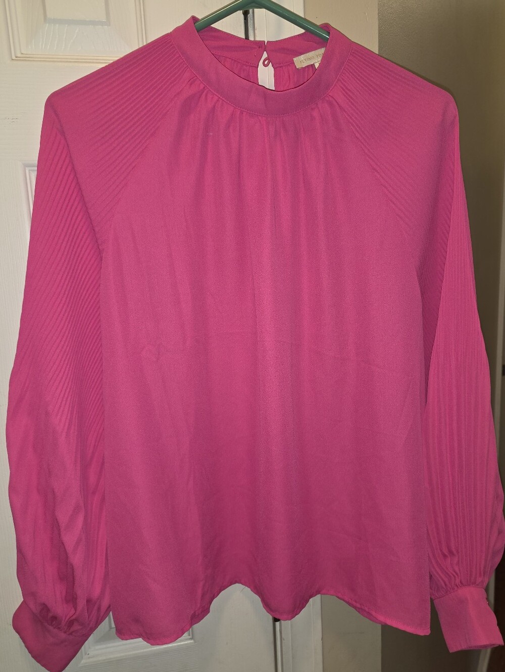 Flying Tomato Women's M Fuchsia Mock-Neck Pleated Detail Blouse